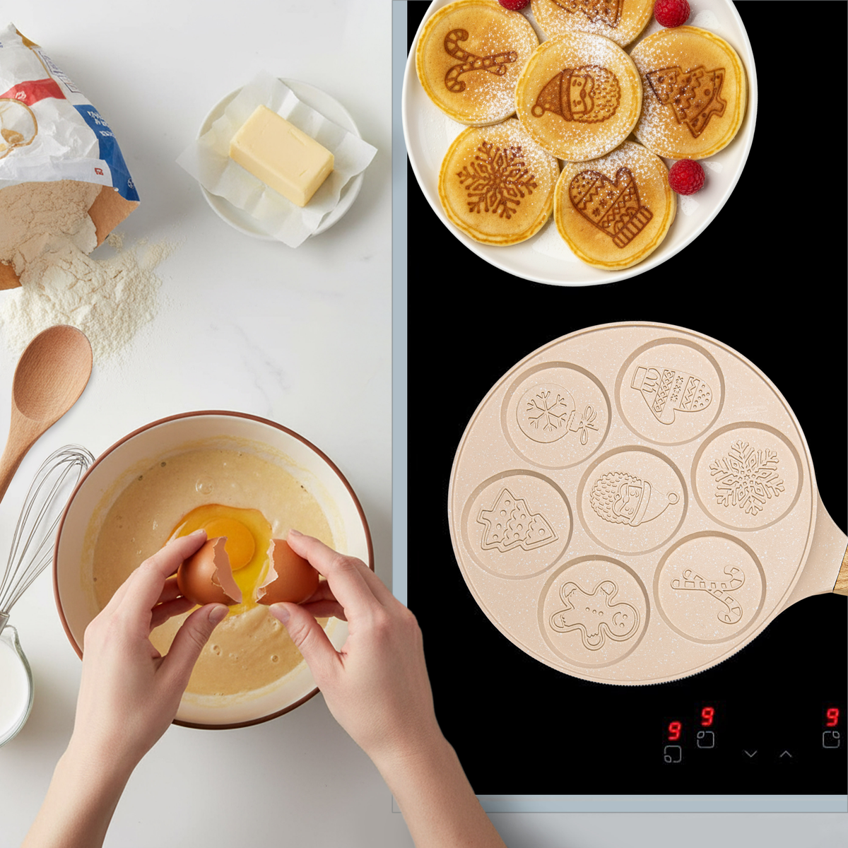 Pancake Pan with Christmas Design in Beige