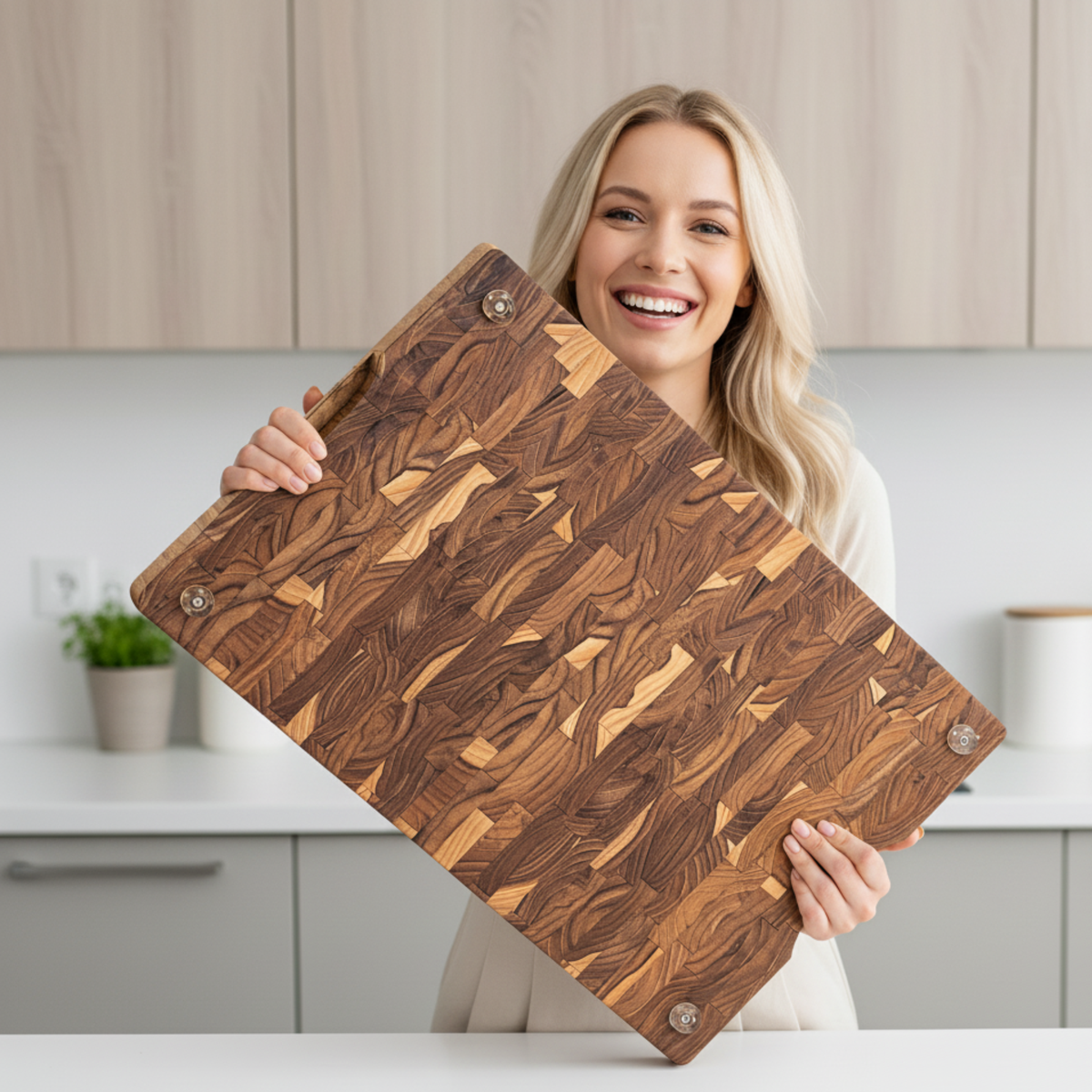 Planche à découper en bois de teck End Grain XXL 58 x 38 x 3,2 cm SIDNEY