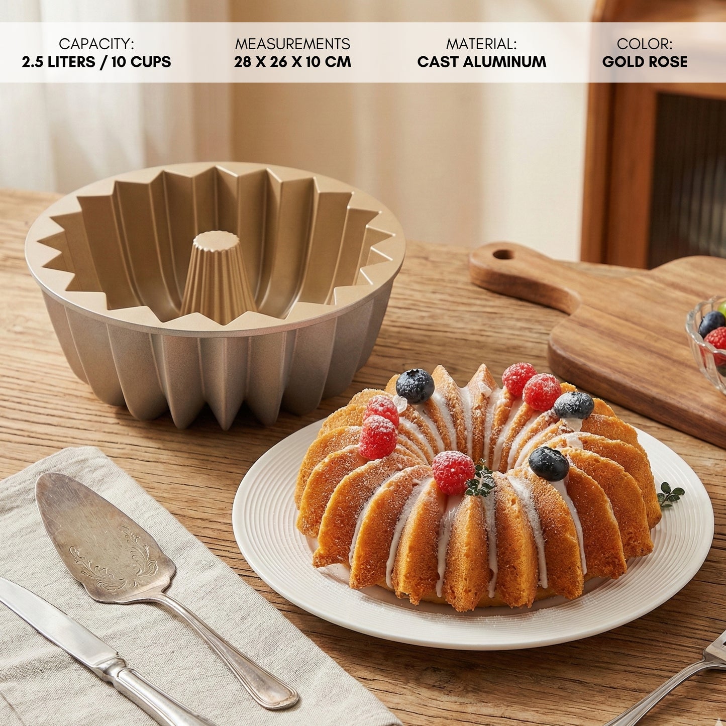 NEW ARRIVAL GLEAM Cake & Tart Mold, cast aluminum with double non-stick coating, long-lasting, even baking, Ø24 cm, 2.5 L