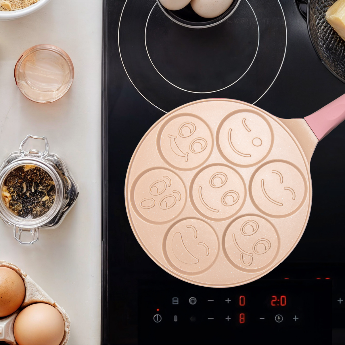 Sartén para Tortitas Diseño Caritas en Color Rosa