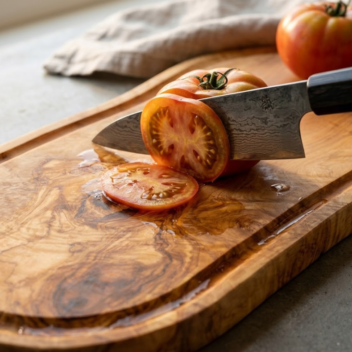 Planche en bois d'olivier naturel BUDAPEST avec rainure à jus 43 x 21 cm