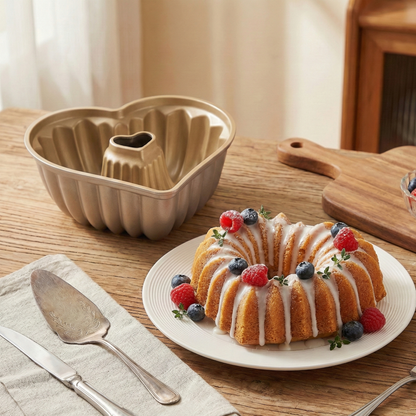 NEW ARRIVAL Molde AMOUR, bizcocho y tarta para horno, doble capa antiadherente, aluminio fundido de larga vida, cocción uniforme, 28×26×10 cm, 2 L
