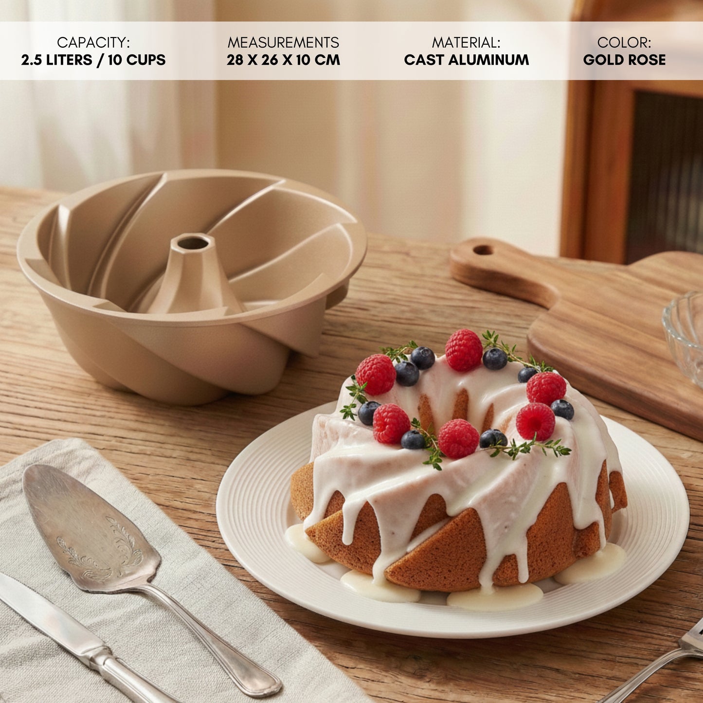 Molde para Bizcochos ESPIRAL con Doble Capa Antiadherente Ø24 cm, 2.0 L