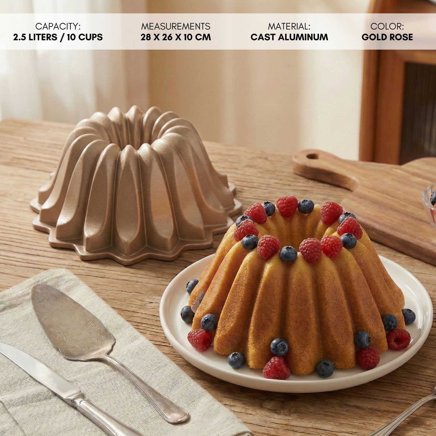 NEW ARRIVAL FLARE Cake & Tart Mold, cast aluminum with double non-stick coating, long-lasting, even baking, Ø24 cm, 2.5 L