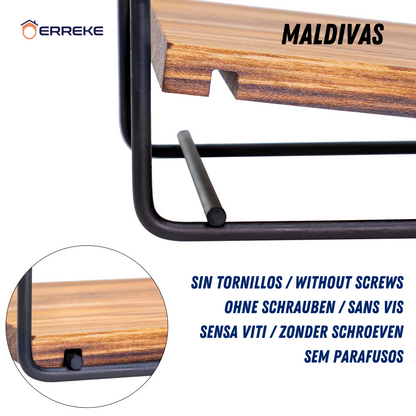 Set of 3 Wall Shelves in Teak Wood and Steel, MALDIVAS, modern and resistant