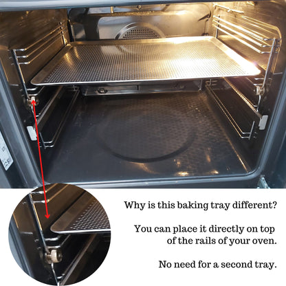 NEW ARRIVAL Bandeja MICRO Perforada en Acero, industry standard, ideal para hornos de 46 cm, circulación uniforme del calor, 45.7×30 cm (grosor 2 mm)