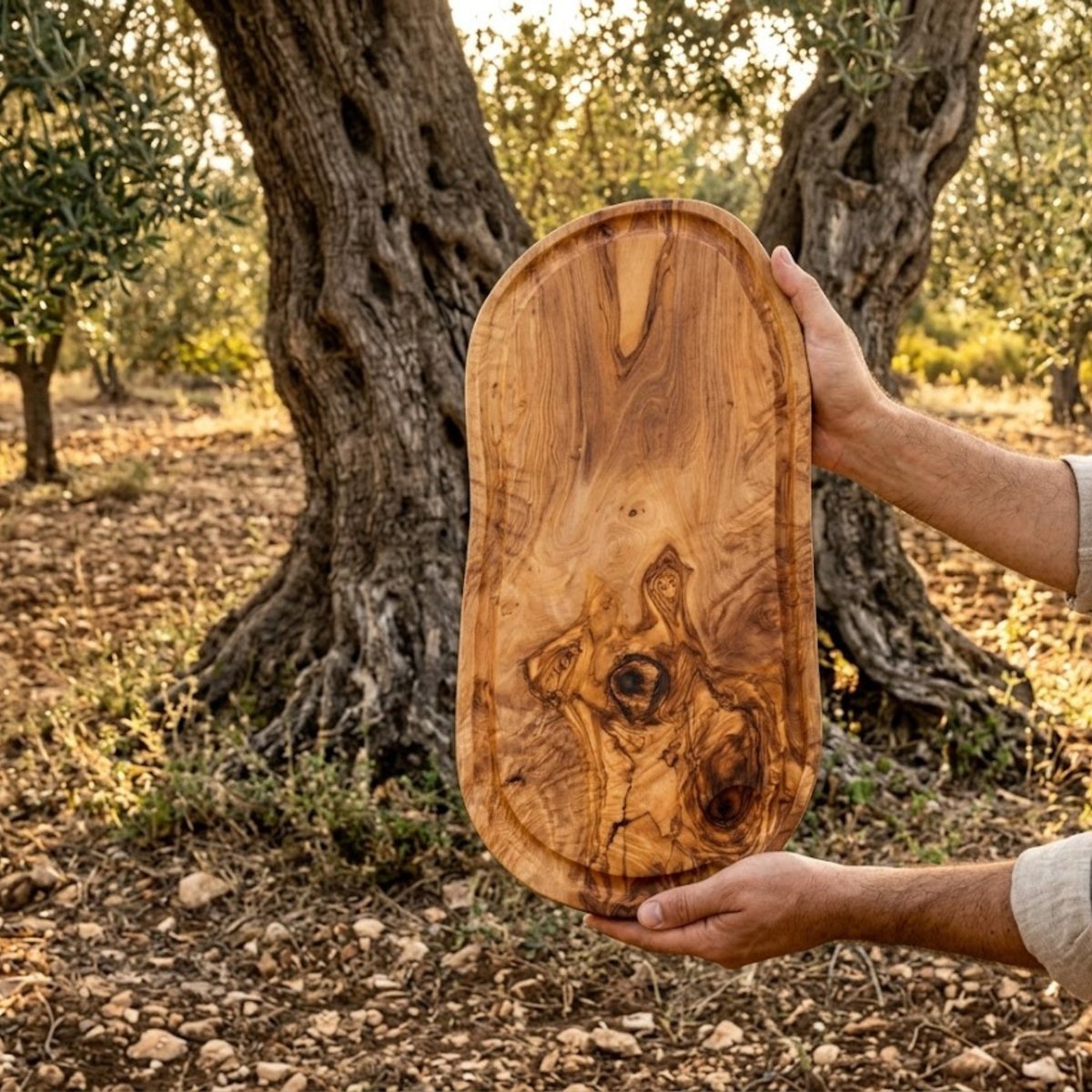 Tagliere in legno d'ulivo naturale CERDEÑA con scanalatura 39 x 18 cm