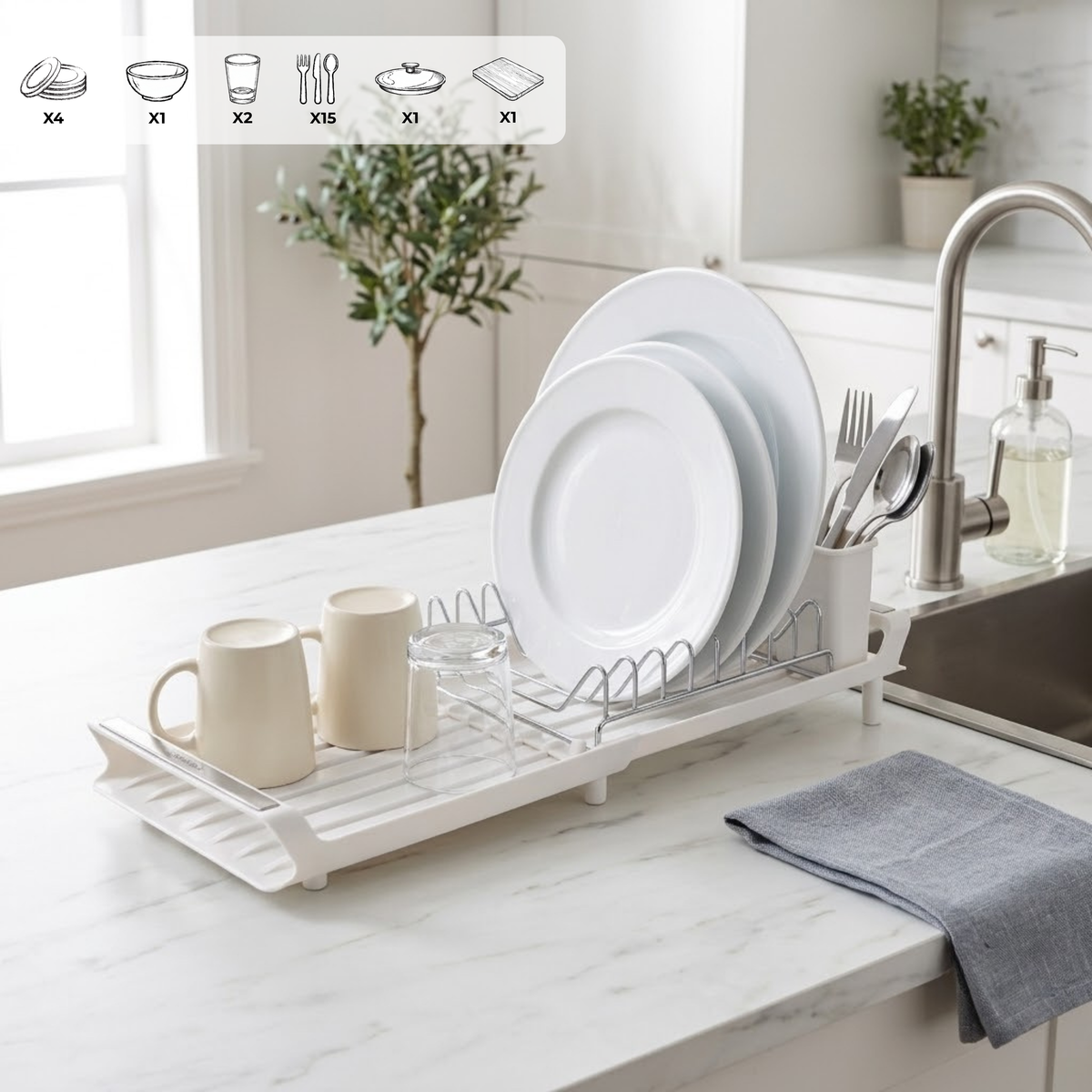 Escurridor de Platos Extensible Pequeño Color Blanco