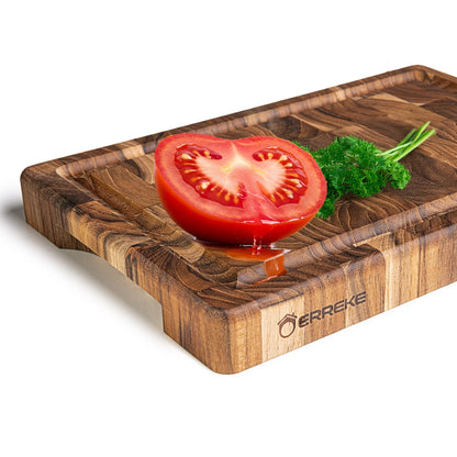 NEW ARRIVAL Tabla Cortar Cocina RIO, Madera de Teca End Grain Grosor 3.2 cm, Resistente, Servir Embutidos Queso Pan, 30x20.5x3.2 cm