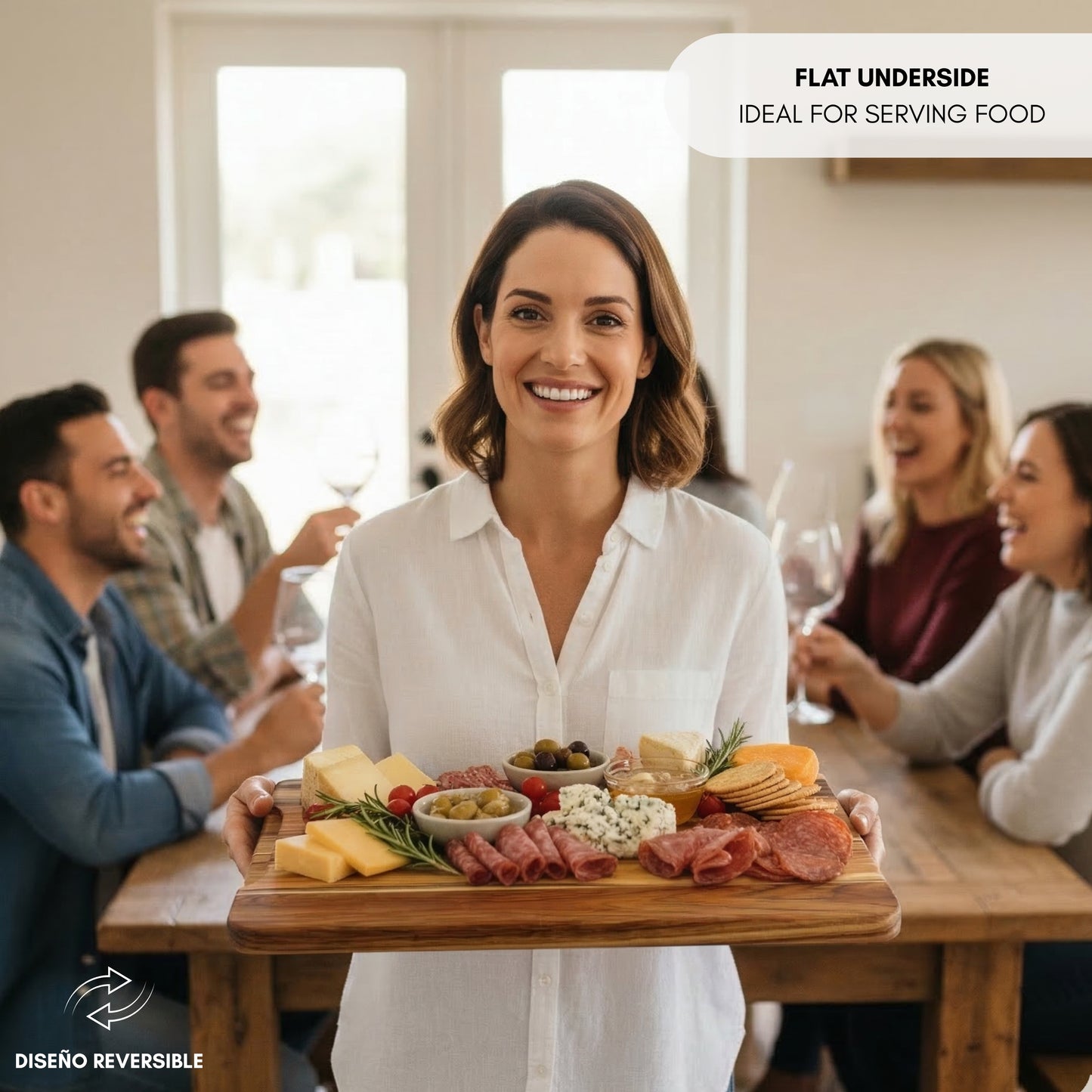 Tagliere Reversibile in Legno di Teak con Scanalature per il Pane