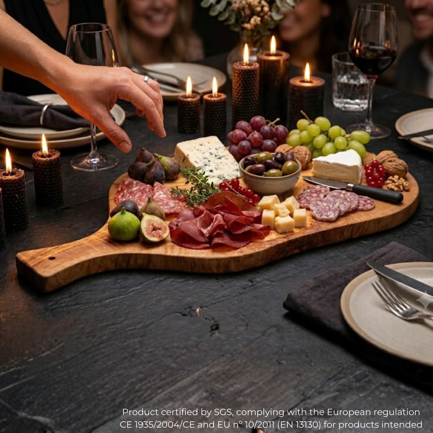 Table of Short and Serve in Madeira Olivo Mediterráneo MALAGA, 100% artesanal, with mango, Embutidos, Meat, Barbacoa, Queso, Pan (53 x 27 x 2 cm approximate)