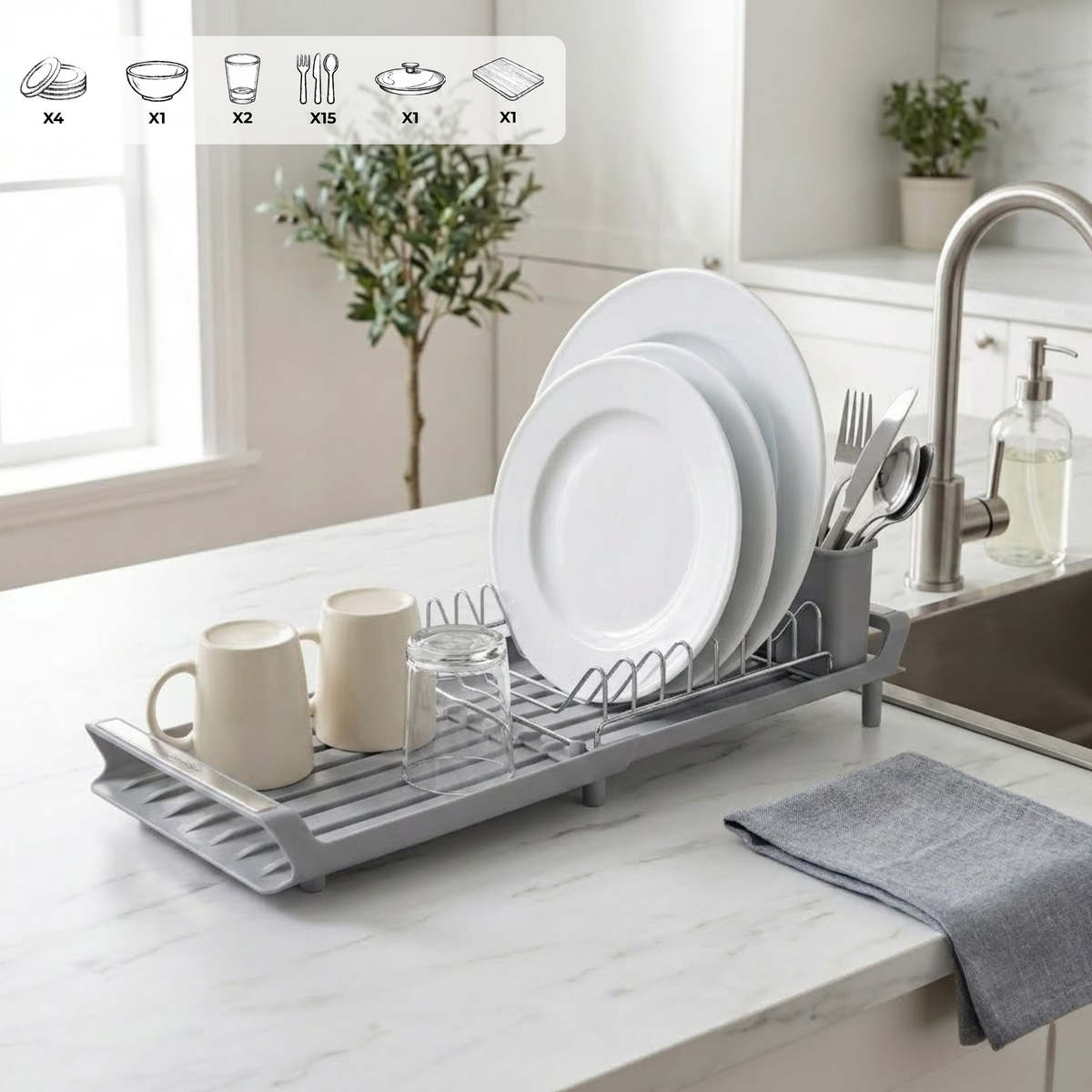 Escurridor de Platos Extensible Pequeño Color Gris
