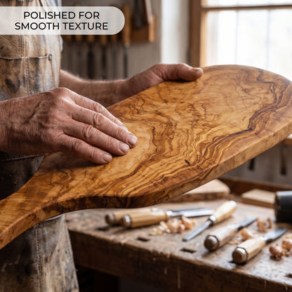 Tabla de Cortar y Servir en Madera de Olivo Natural VALENCIA con Mango 39x18 cm