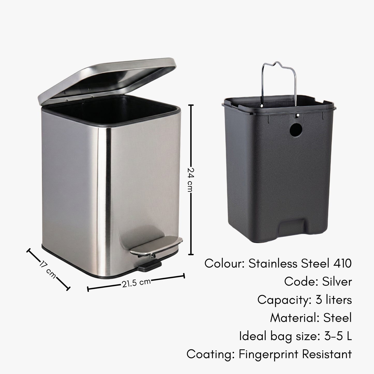 Papelera de Baño con Pedal Soft-Close en Acero Inoxidable