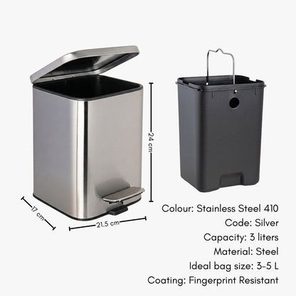 Papelera de Baño con Pedal Soft-Close en Acero Inoxidable