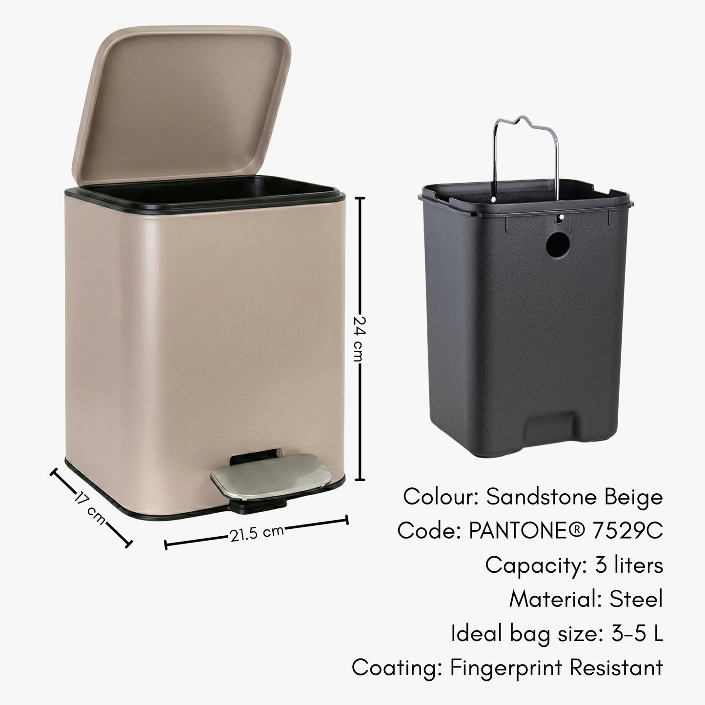 Papelera de Baño con Pedal Soft-Close Color Sandstone Beige