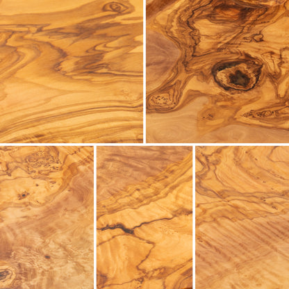 Mediterrane olijfhouten snij- en serveertafel MALLORCA, 100% handgemaakt, ovaal XXL, worstjes, vlees, barbecue, kaas, brood (ongeveer 51 x 26 x 2 cm)