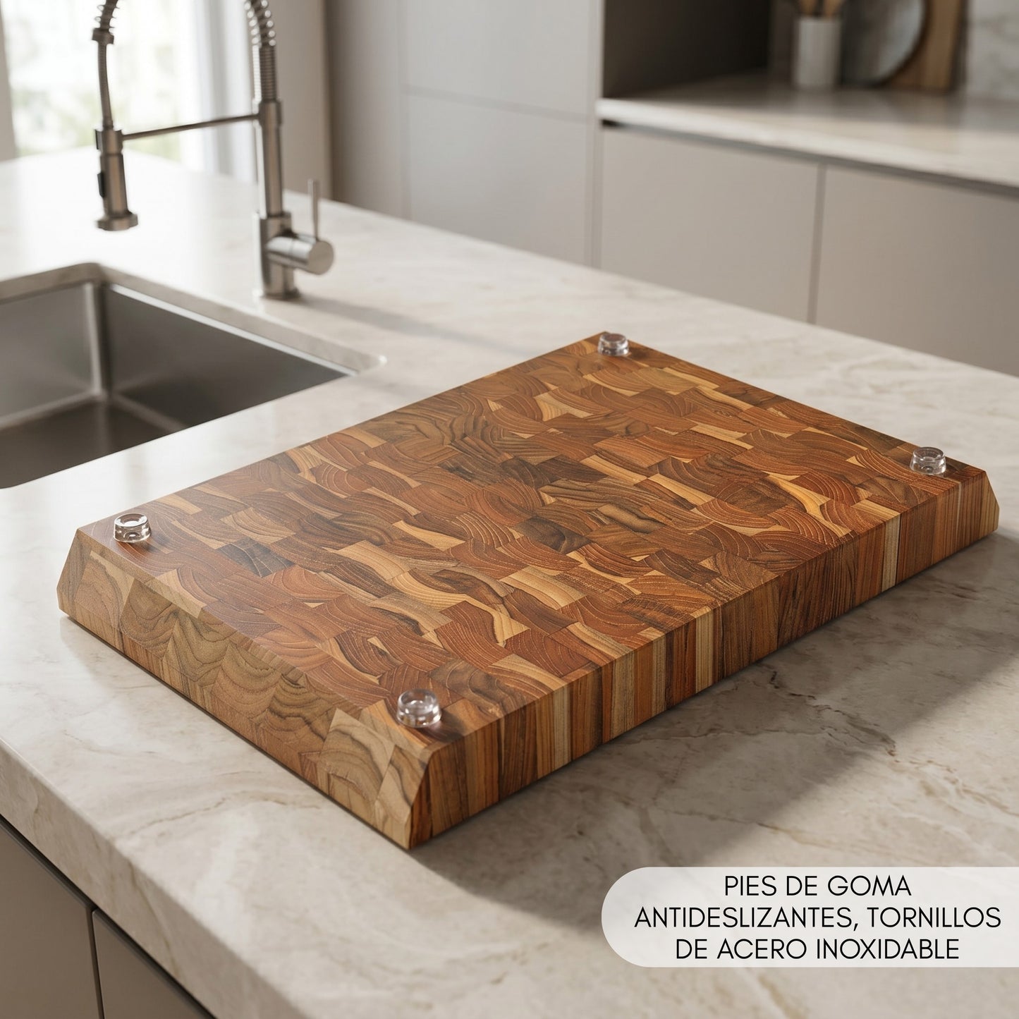 NUOVO ARRIVO Tagliere 3XL in legno di teak naturale BANGKOK, venature trasversali, peso 5 kg, spessore 5 cm. Dimensioni 50x35x5,0 cm, scanalatura per il succo.