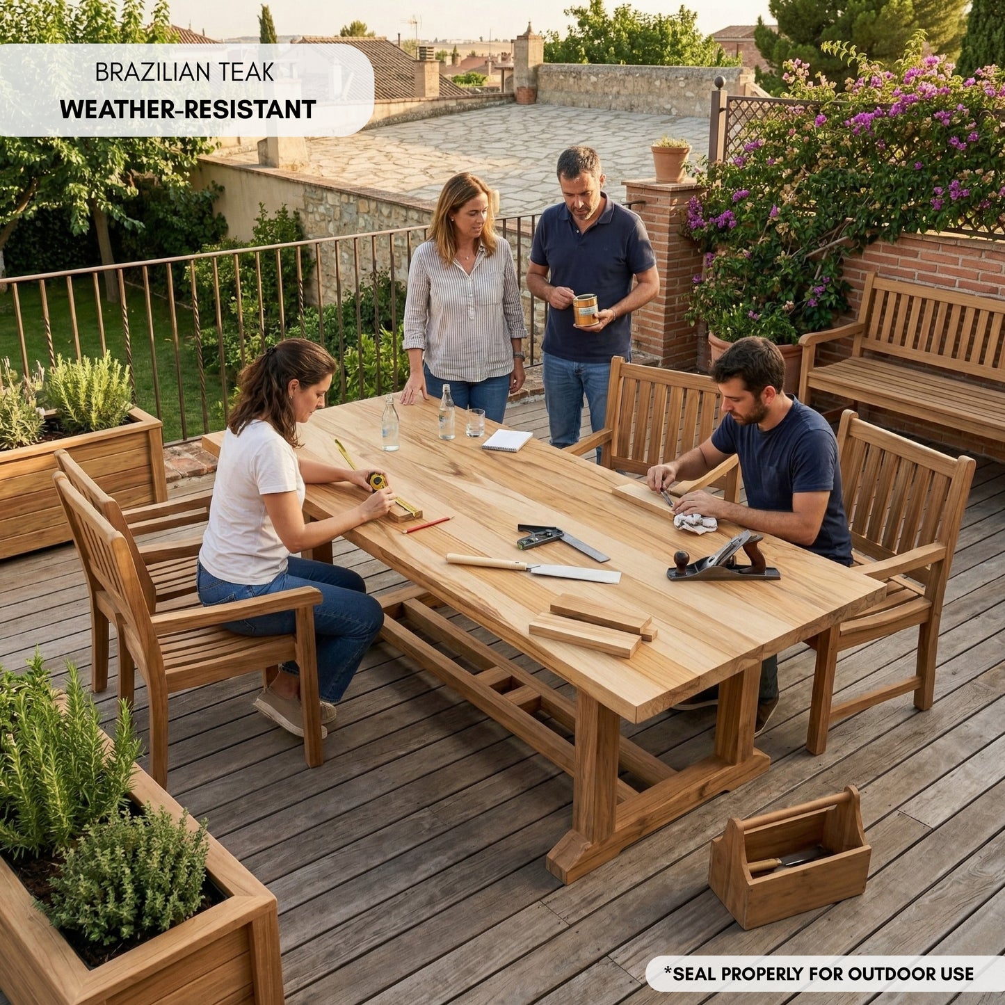 Pannello Quadrato in Legno Naturale di Teak 61x61x2,5 cm
