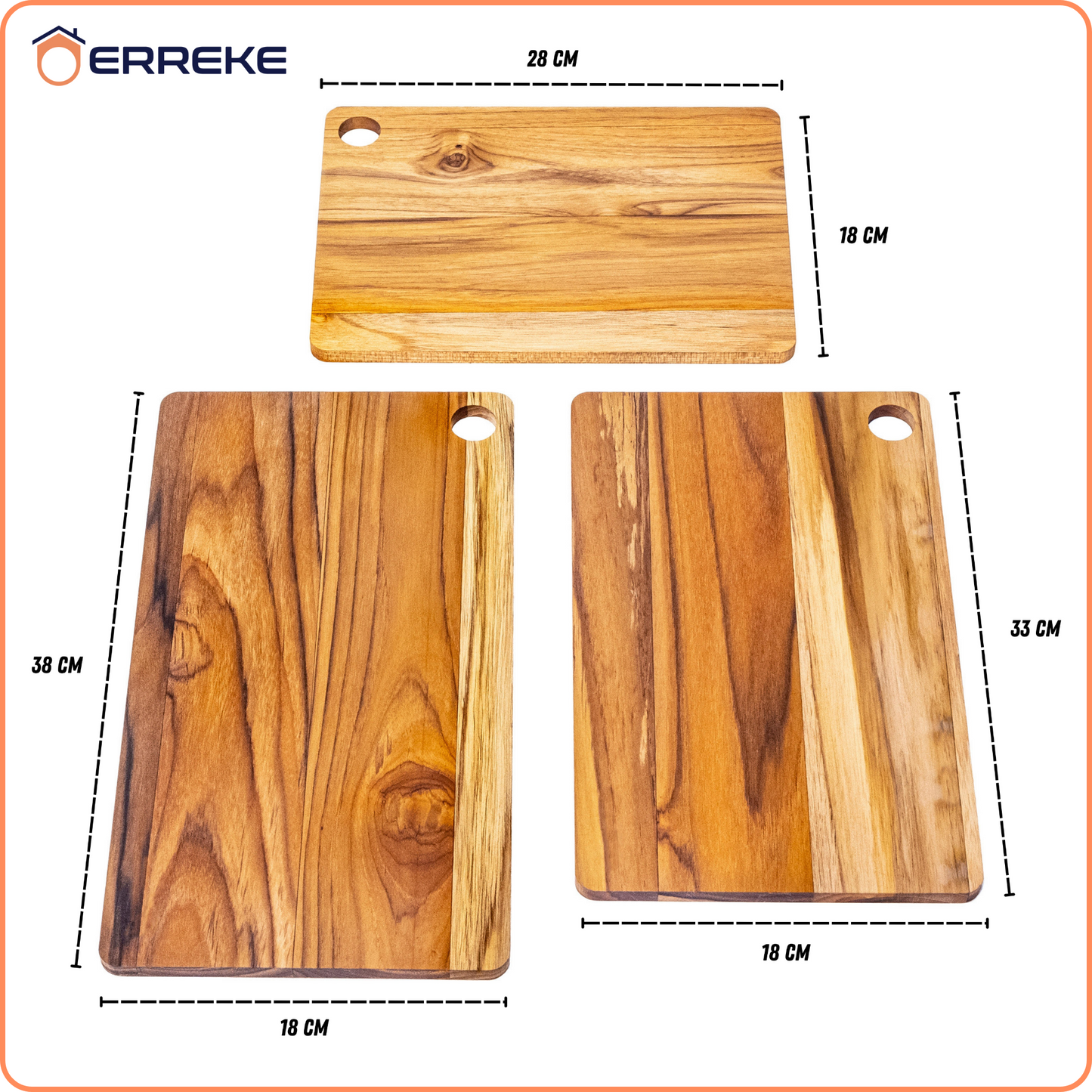 Set 3 Taglieri in Legno Teak Naturale, AMAZONA, Reversibile, 3 Misure, Supporto Incluso, Tagliere Cucina e Barbecue, Fessura Succhi
