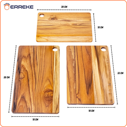 Set 3 Taglieri in Legno Teak Naturale, AMAZONA, Reversibile, 3 Misure, Supporto Incluso, Tagliere Cucina e Barbecue, Fessura Succhi