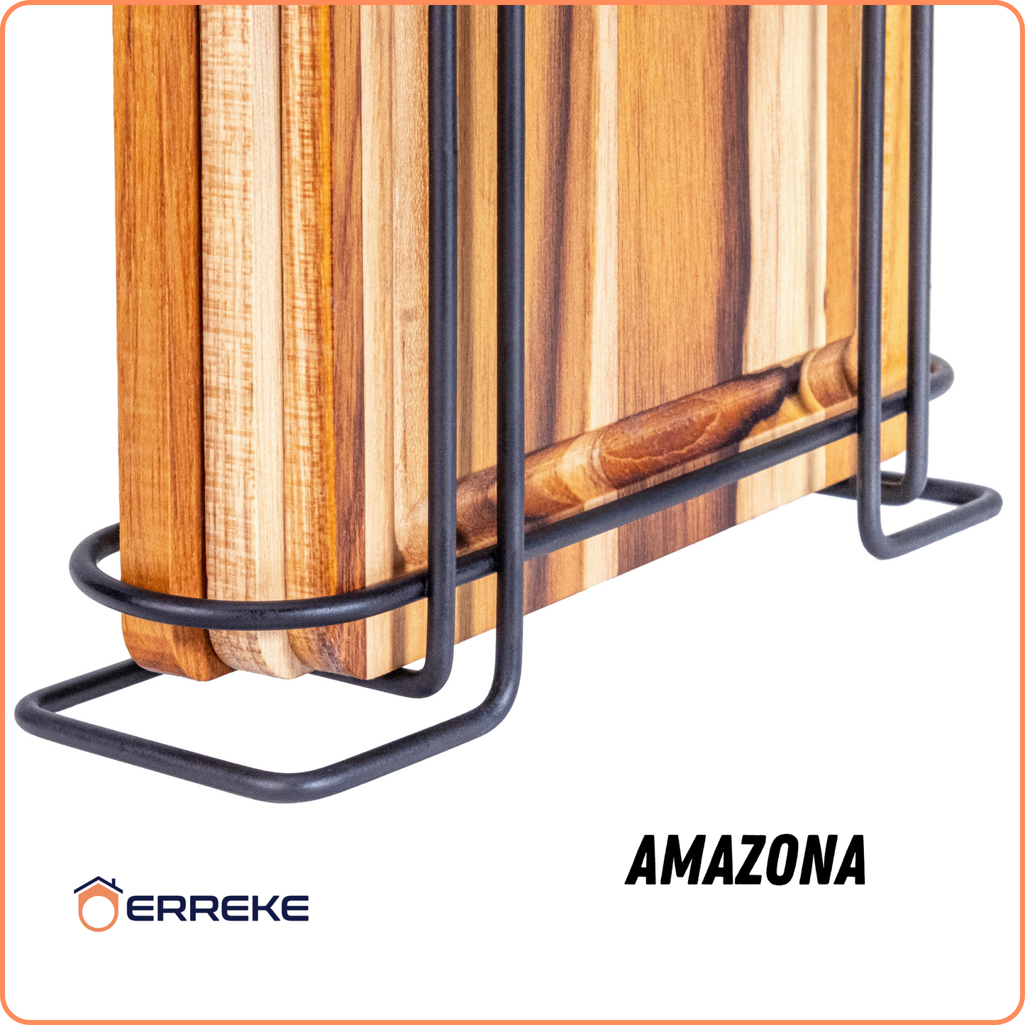 Set 3 Taglieri in Legno Teak Naturale, AMAZONA, Reversibile, 3 Misure, Supporto Incluso, Tagliere Cucina e Barbecue, Fessura Succhi