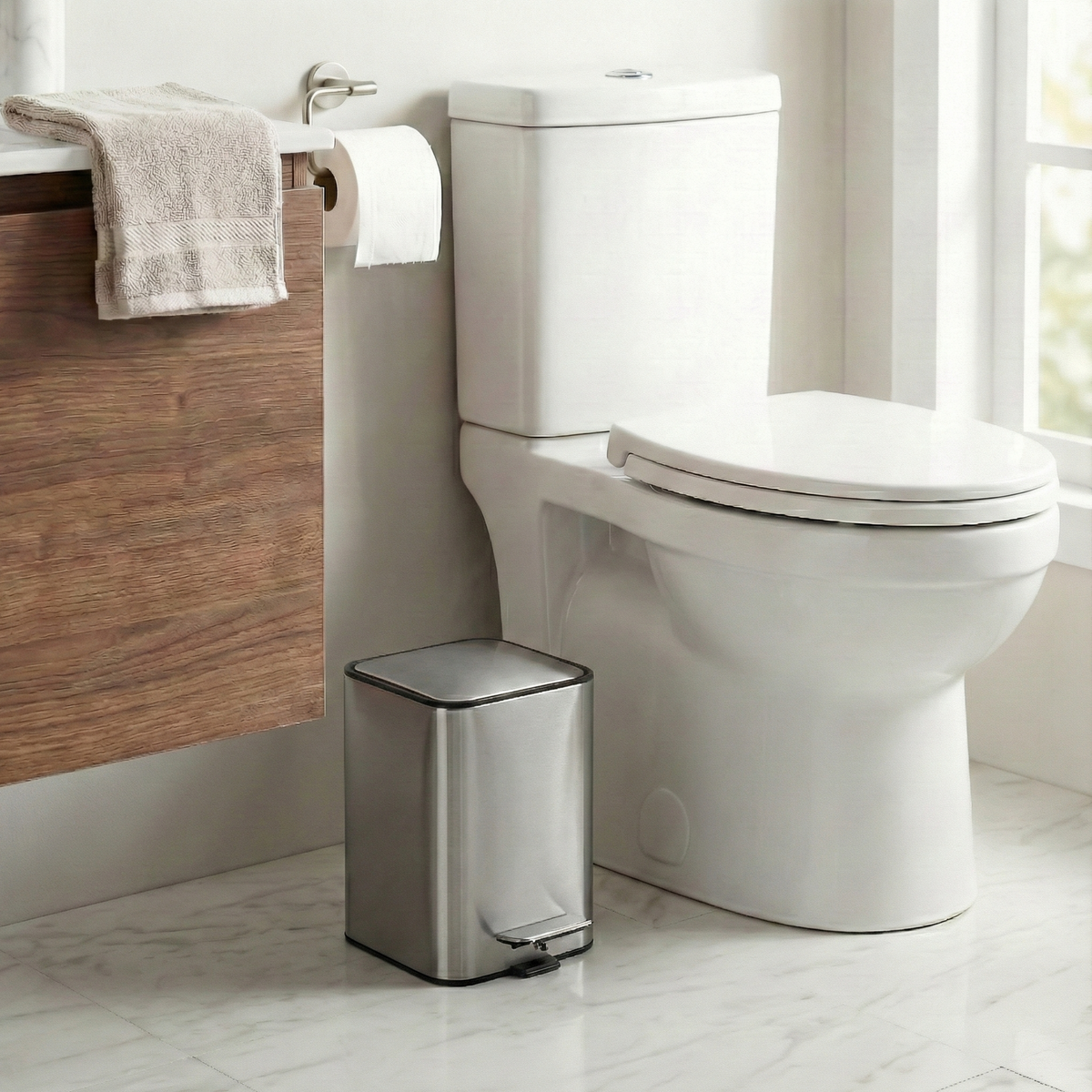 Caixote do lixo de casa de banho de 3 L com pedal, cor Aço inoxidável