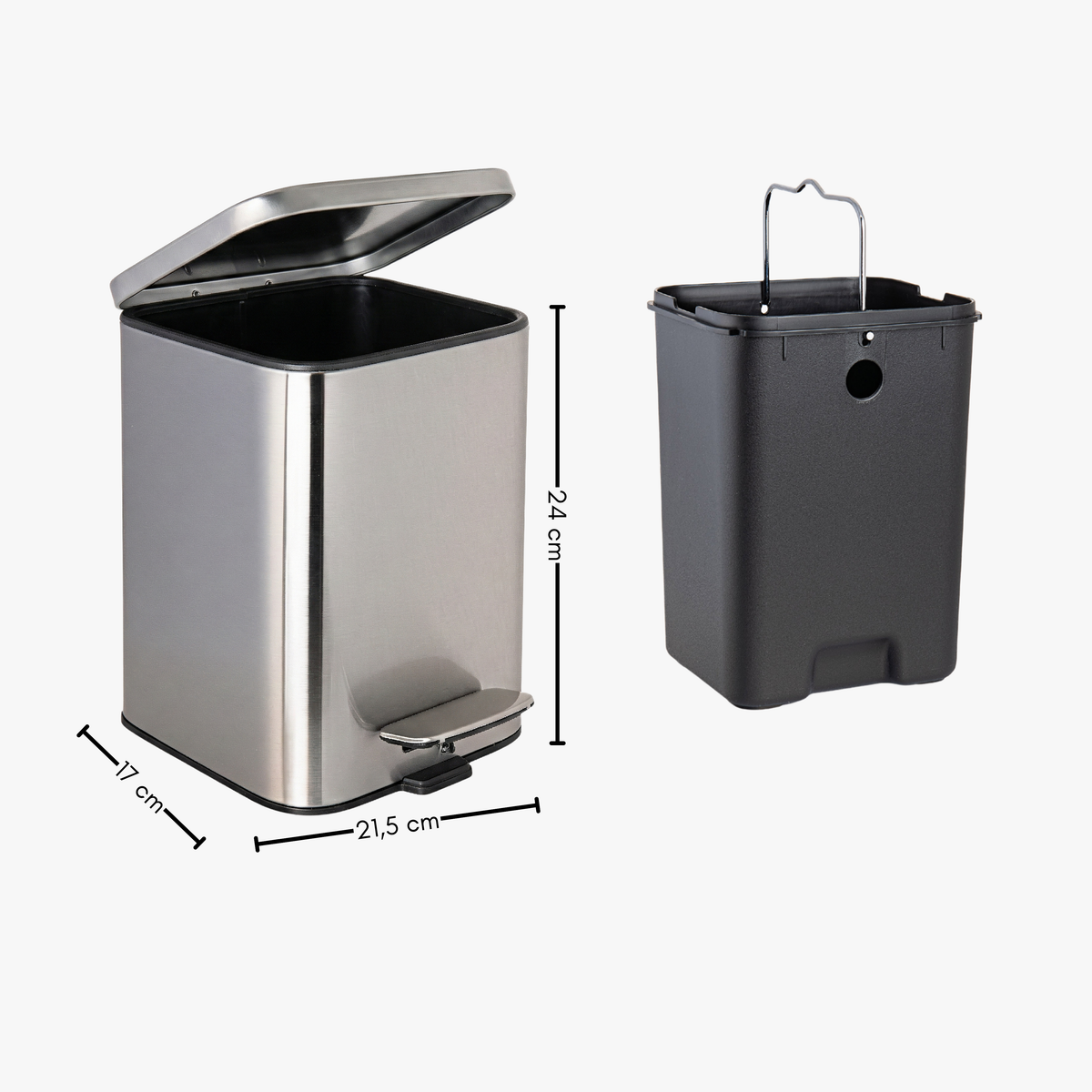 Caixote do lixo de casa de banho de 3 L com pedal, cor Aço inoxidável
