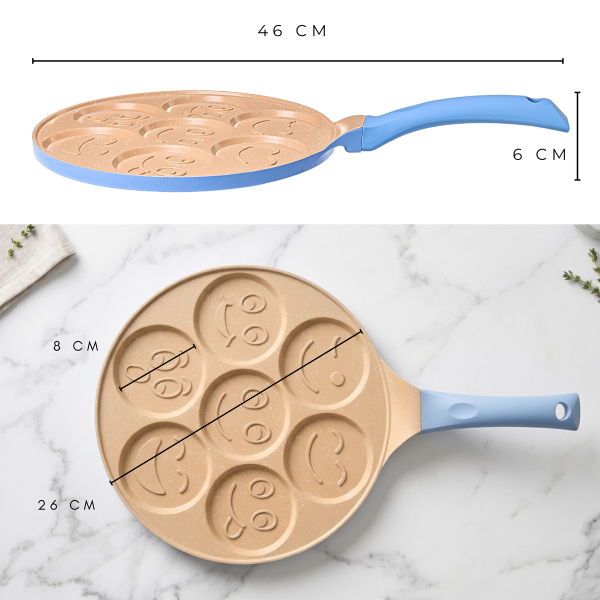 Padella per pancake con design faccine in blu