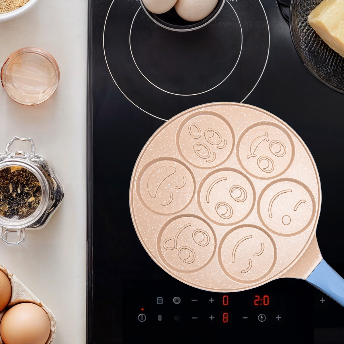 Padella per pancake con design faccine in blu