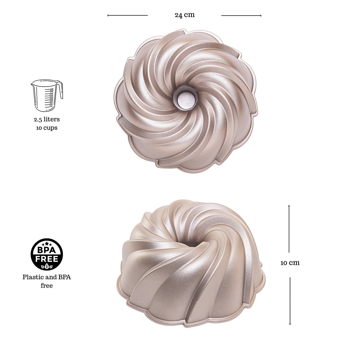 NEW ARRIVAL Molde TWIST para bizcocho y tarta, aluminio fundido con doble capa antiadherente, cocción uniforme, color oro rosa, Ø24 cm, 2.5 L