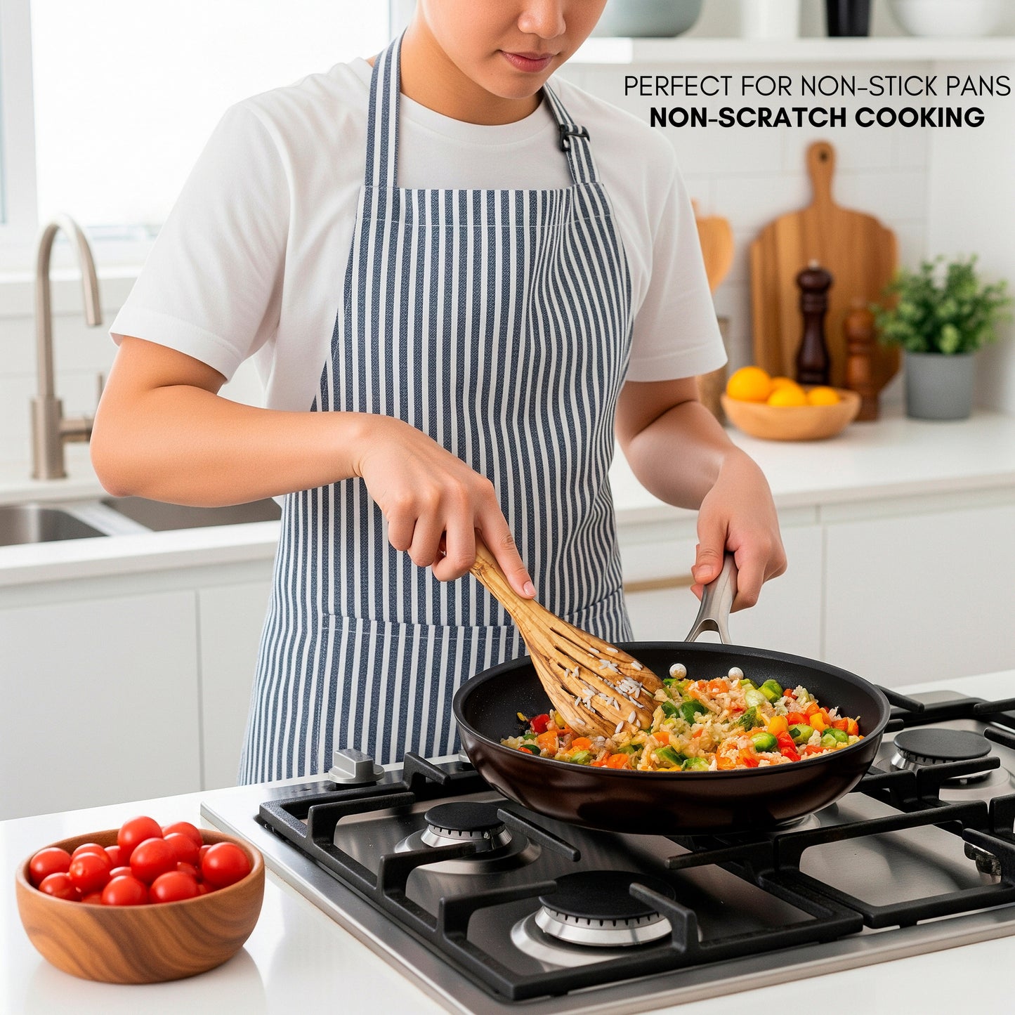 Juego de Utensilios de Cocina en Madera de Olivo Natural, set artesanal de 4 piezas, cuchara y espátulas, diseño mediterráneo hecho a mano