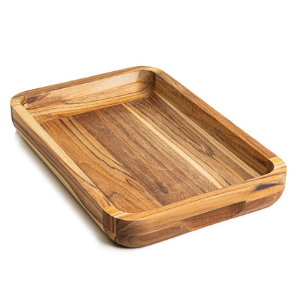 NEW ARRIVAL Bandeja para Servir en Madera de Teca Natural SICILIA, rectangular grande y resistente, ideal para carnes, pollo, pescados y barbacoa (39.5×26×5 cm)