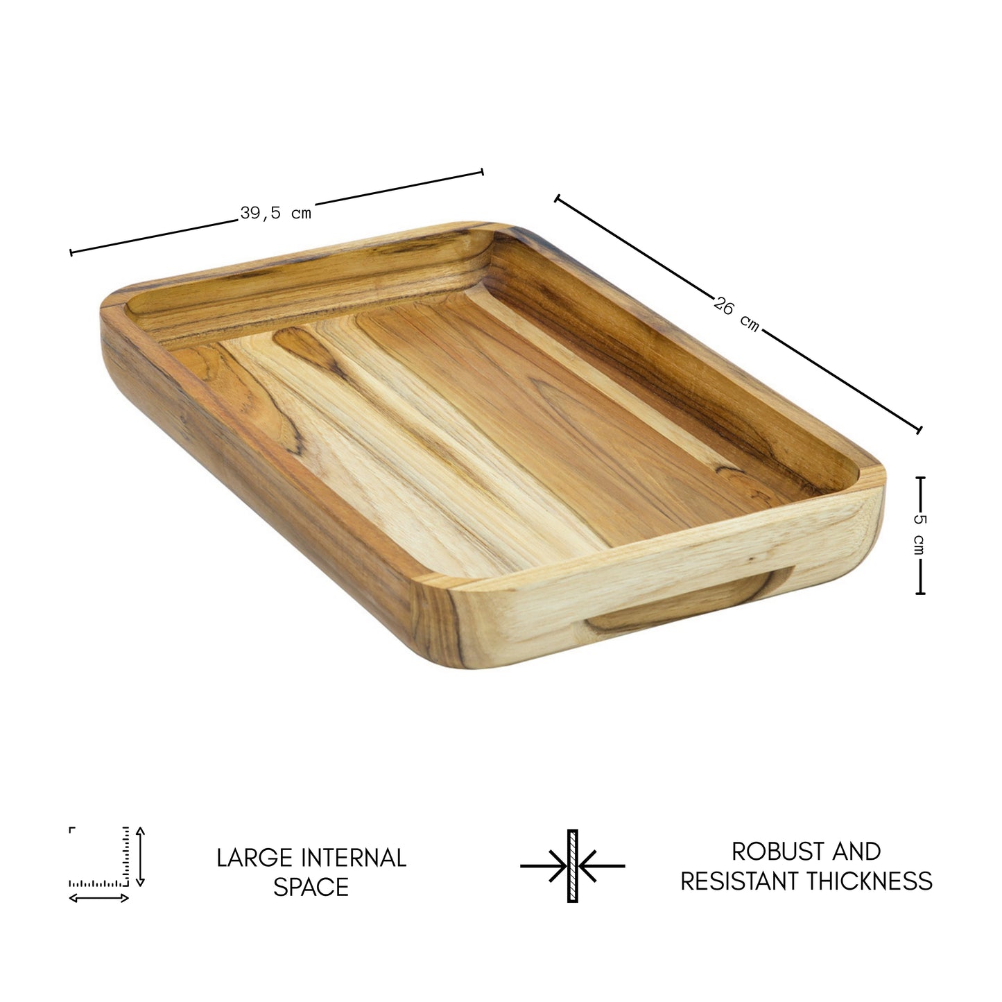 NEW ARRIVAL Bandeja para Servir en Madera de Teca Natural SICILIA, rectangular grande y resistente, ideal para carnes, pollo, pescados y barbacoa (39.5×26×5 cm)