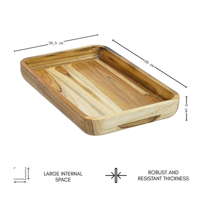NEW ARRIVAL Bandeja para Servir en Madera de Teca Natural SICILIA, rectangular grande y resistente, ideal para carnes, pollo, pescados y barbacoa (39.5×26×5 cm)