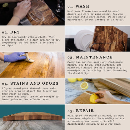 NEW ARRIVAL Tabla de Cortar en Madera de Teca Natural FORTALEZA, diseño Herringbone, ideal para cortar y servir carne, pan y embutidos, con ranura para jugos (40.5×30.5×2 cm)