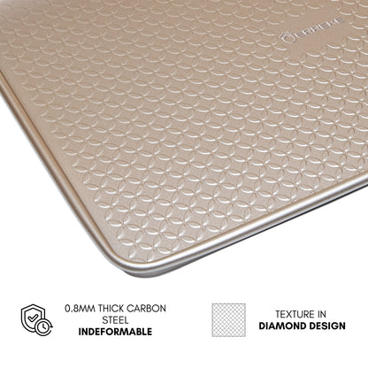 Set di teglie da forno con griglia, acciaio al carbonio 0,8 mm, doppio rivestimento antiaderente, ideale per pasticceria e arrosti, 40×27 cm