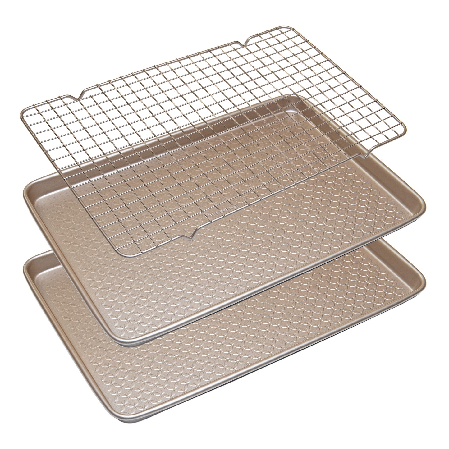 Set di teglie da forno con griglia, acciaio al carbonio 0,8 mm, doppio rivestimento antiaderente, ideale per pasticceria e arrosti, 40×27 cm