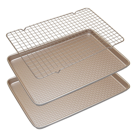 Conjunto de tabuleiros de forno com grelha, aço carbono 0,8 mm, dupla camada antiaderente, ideal para pastelaria e assados, 40×27 cm