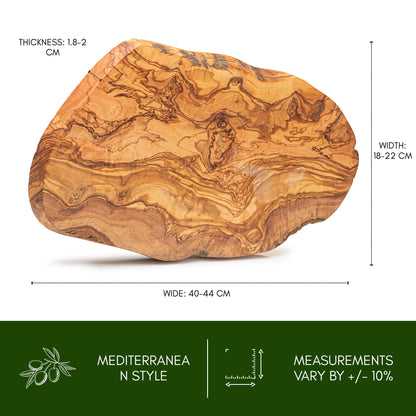NEW ARRIVAL Tabla de Cortar ATENAS en Madera de Olivo Natural, diseño rústico artesanal para cortar y servir carne, pan, quesos y aperitivos, 43×21 cm