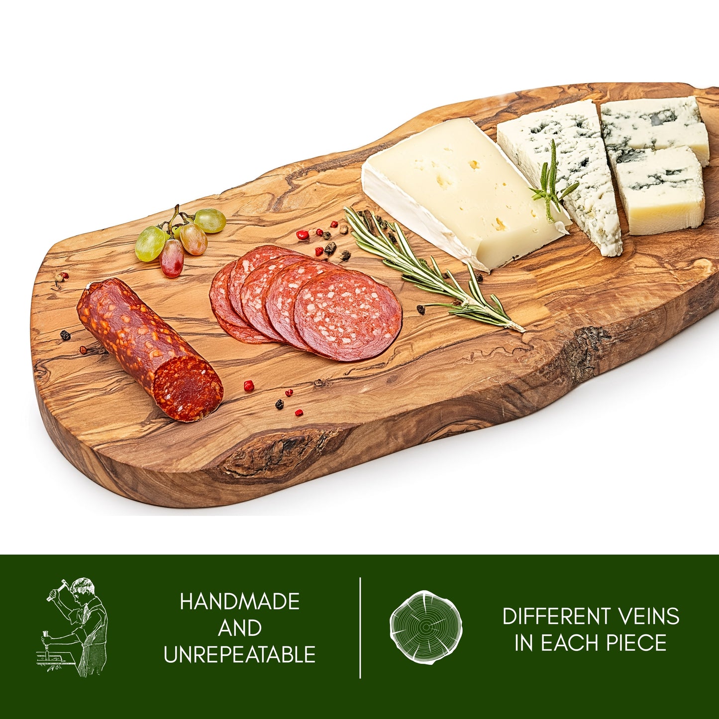 NEW ARRIVAL Tabla de Cortar ATENAS en Madera de Olivo Natural, diseño rústico artesanal para cortar y servir carne, pan, quesos y aperitivos, 43×21 cm