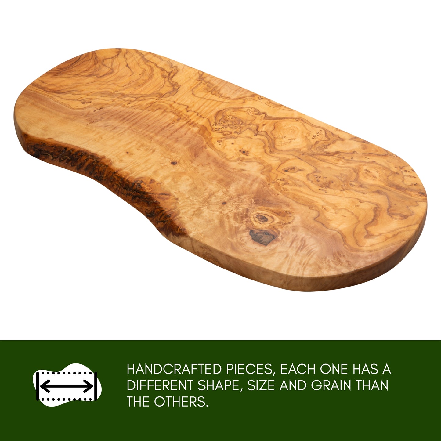 NEW ARRIVAL Tabla de Cortar ATENAS en Madera de Olivo Natural, diseño rústico artesanal para cortar y servir carne, pan, quesos y aperitivos, 43×21 cm