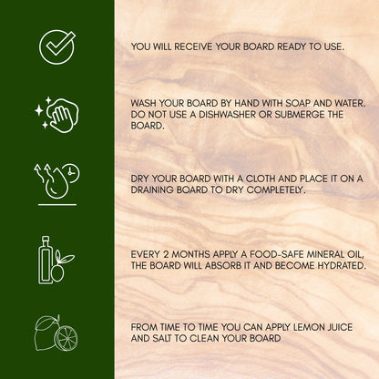 NEW ARRIVAL Tabla de Cortar ATENAS en Madera de Olivo Natural, diseño rústico artesanal para cortar y servir carne, pan, quesos y aperitivos, 43×21 cm