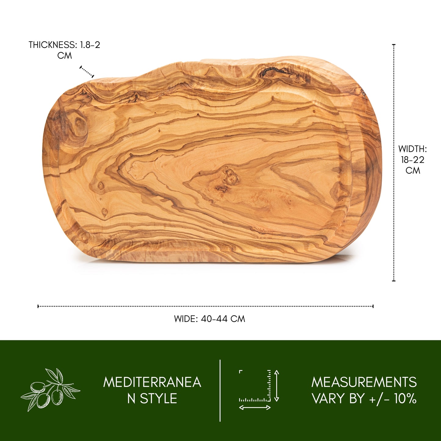 NEW ARRIVAL Tabla de Cortar y Servir en Madera Olivo Mediterráneo BUDAPEST, 100% artesanal, con ranura para líquidos, Embutidos, Carne, Barbacoa, Queso, Pan (43×21 cm)
