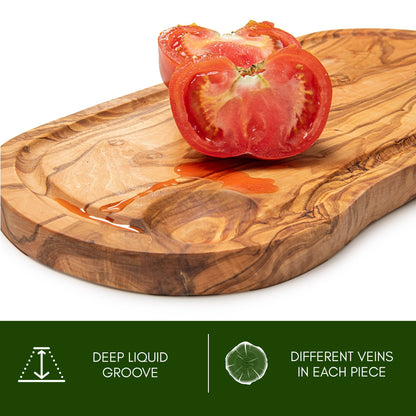 NEW ARRIVAL Tabla de Cortar y Servir en Madera Olivo Mediterráneo BUDAPEST, 100% artesanal, con ranura para líquidos, Embutidos, Carne, Barbacoa, Queso, Pan (43×21 cm)