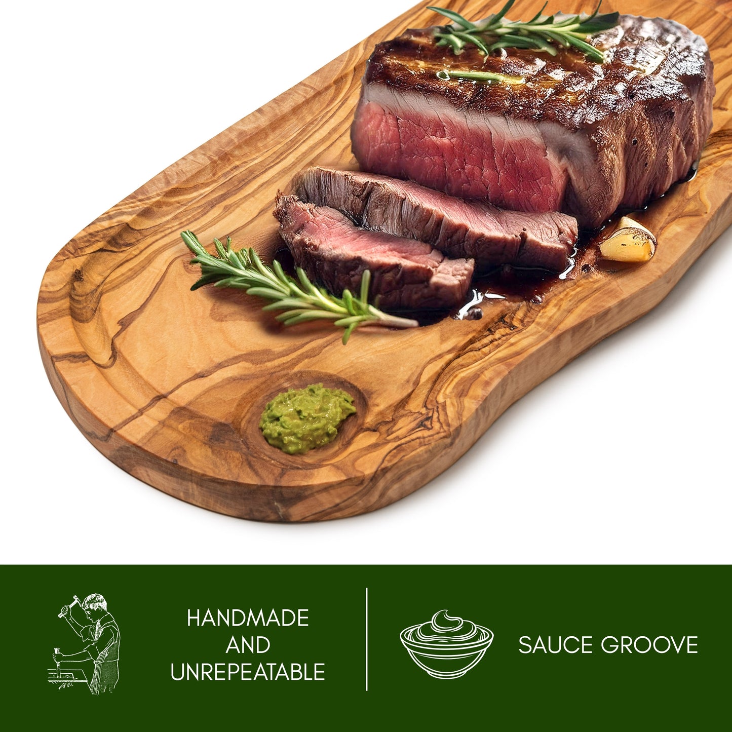 NEW ARRIVAL Tabla de Cortar y Servir en Madera Olivo Mediterráneo BUDAPEST, 100% artesanal, con ranura para líquidos, Embutidos, Carne, Barbacoa, Queso, Pan (43×21 cm)