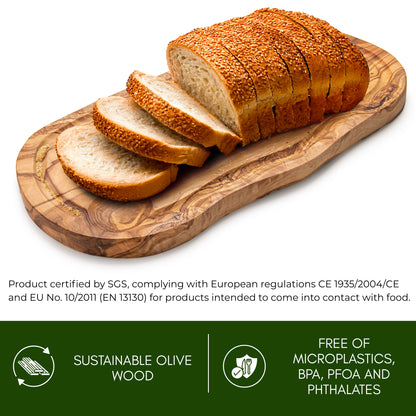 NEW ARRIVAL Tabla de Cortar y Servir en Madera Olivo Mediterráneo BUDAPEST, 100% artesanal, con ranura para líquidos, Embutidos, Carne, Barbacoa, Queso, Pan (43×21 cm)