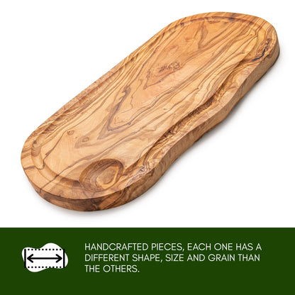 NEW ARRIVAL Tabla de Cortar y Servir en Madera Olivo Mediterráneo BUDAPEST, 100% artesanal, con ranura para líquidos, Embutidos, Carne, Barbacoa, Queso, Pan (43×21 cm)