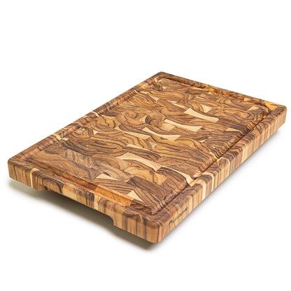 NEW ARRIVAL Tabla de Cortar BALI Plus en Madera de Teca End Grain, ideal para cortar y servir carne, pan y embutidos, 44×29.5×3.8 cm, con ranura para jugos