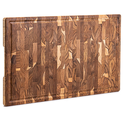 NEW ARRIVAL Tabla de Cortar SIDNEY Plus en Madera de Teca End Grain, con patas antideslizantes y ranura para jugos, 58×38×3.8 cm